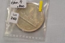 1839 Canadian One Dollar Coin; .800 Silver