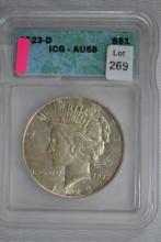 1923-D Peace Dollar; AU58
