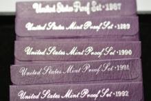5 - U.S. Mint Proof Sets including 1987, 1989, 1990, 1991, and 1992; 5xBID