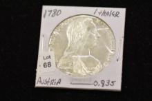 1780 Austrian One Thaler Coin; .835 Silver