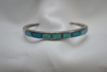 Small Ladies Blue Turquoise and Silver Bracelet; Unmarked