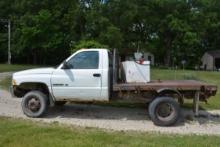 2002 Dodge 4x4 Dually Flatbed Truck w/V8 Motor, Manual Transmission, Trailer Tow Package, 70% Rubber