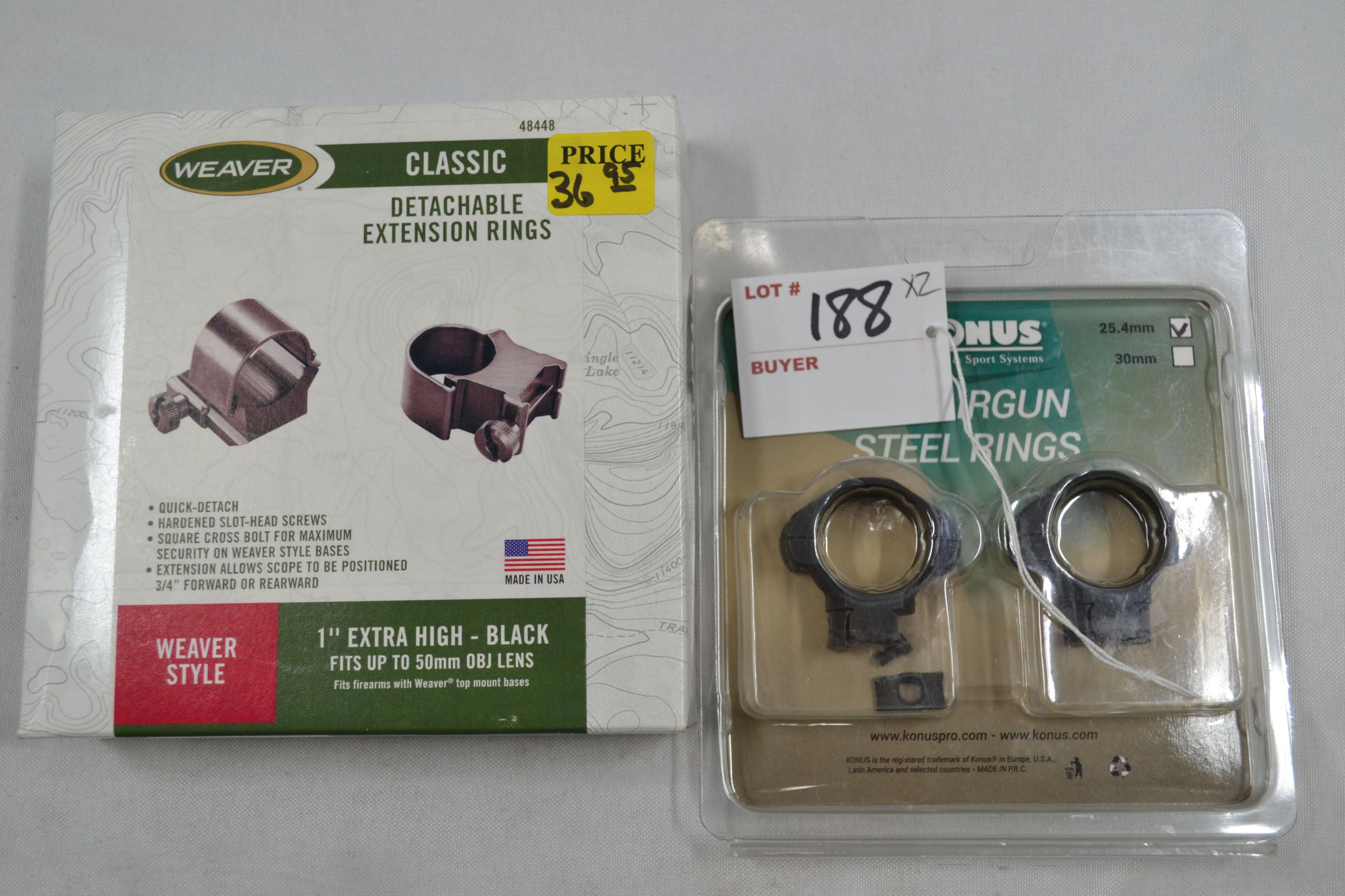 2 - Pair of Weaver 1" Scope Rings including .22 Grooved Receiver and Weaver-Style Rail; New; 2xBID