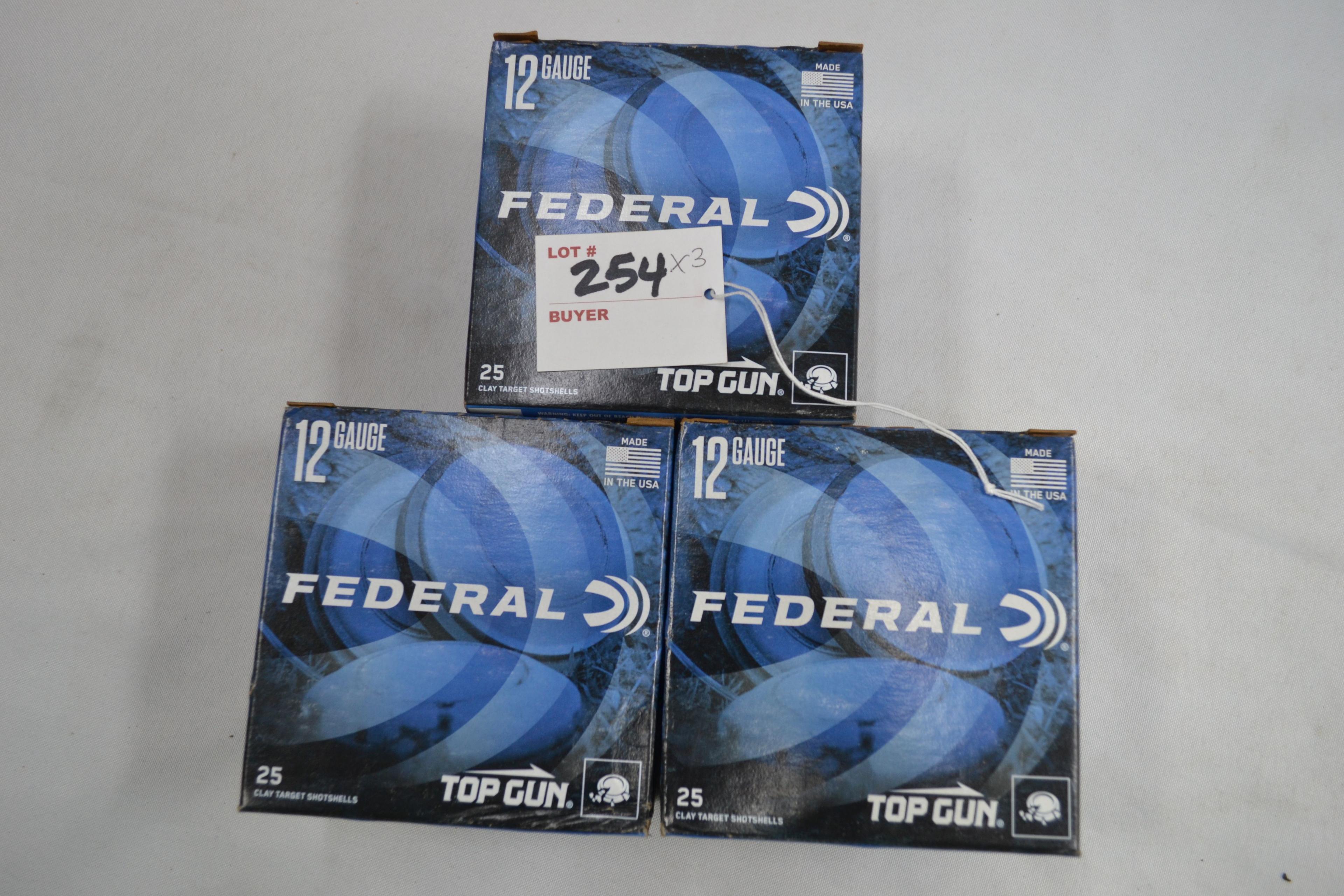 3 Boxes - Federal Top Gun 12 Ga. 2-3/4" No. 7-1/2 Shot; 25 Rds./Box; 3xBID