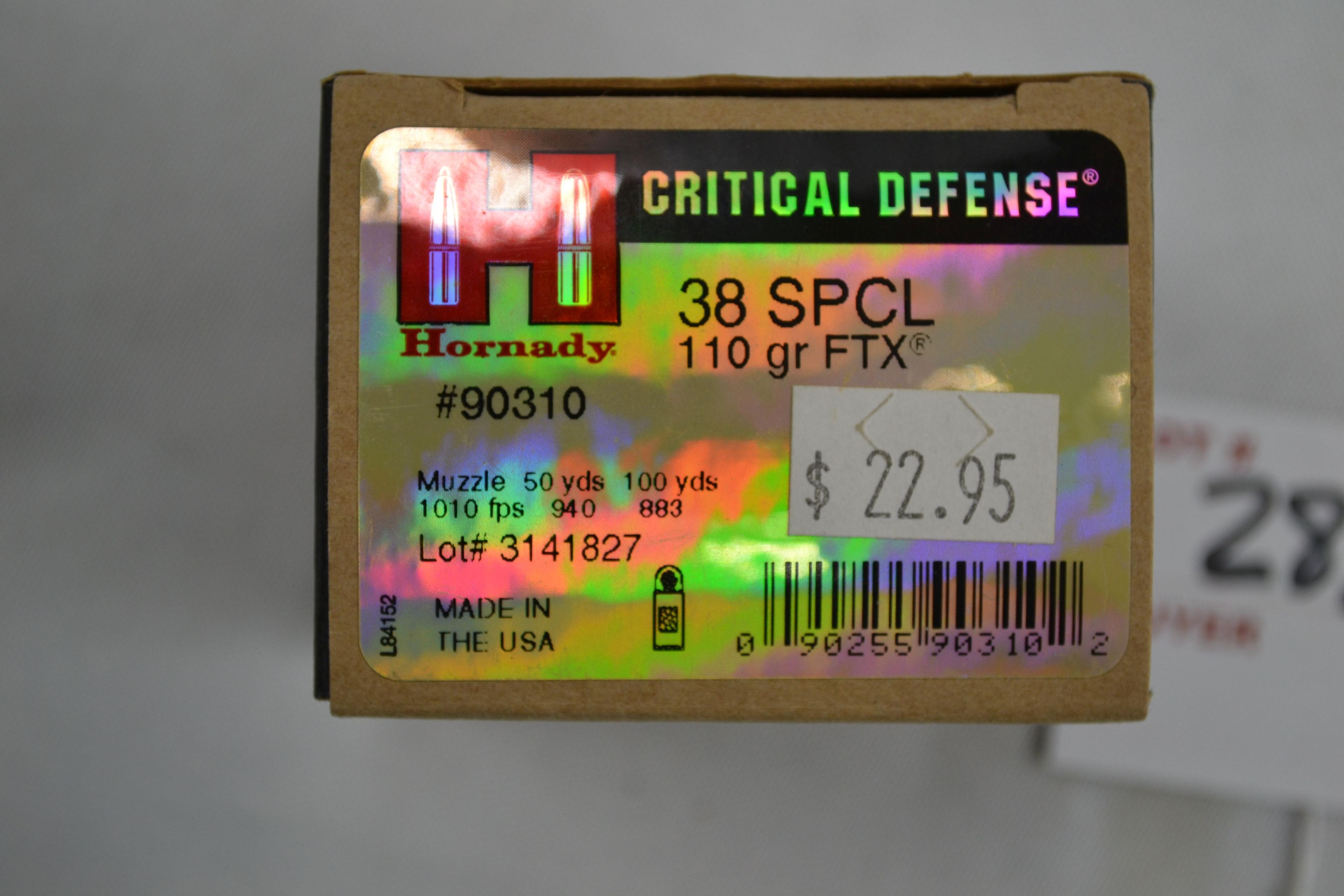 1 Box - Hornady Critical Defense .38 SPL 110 gr.; 25 Rds./Box