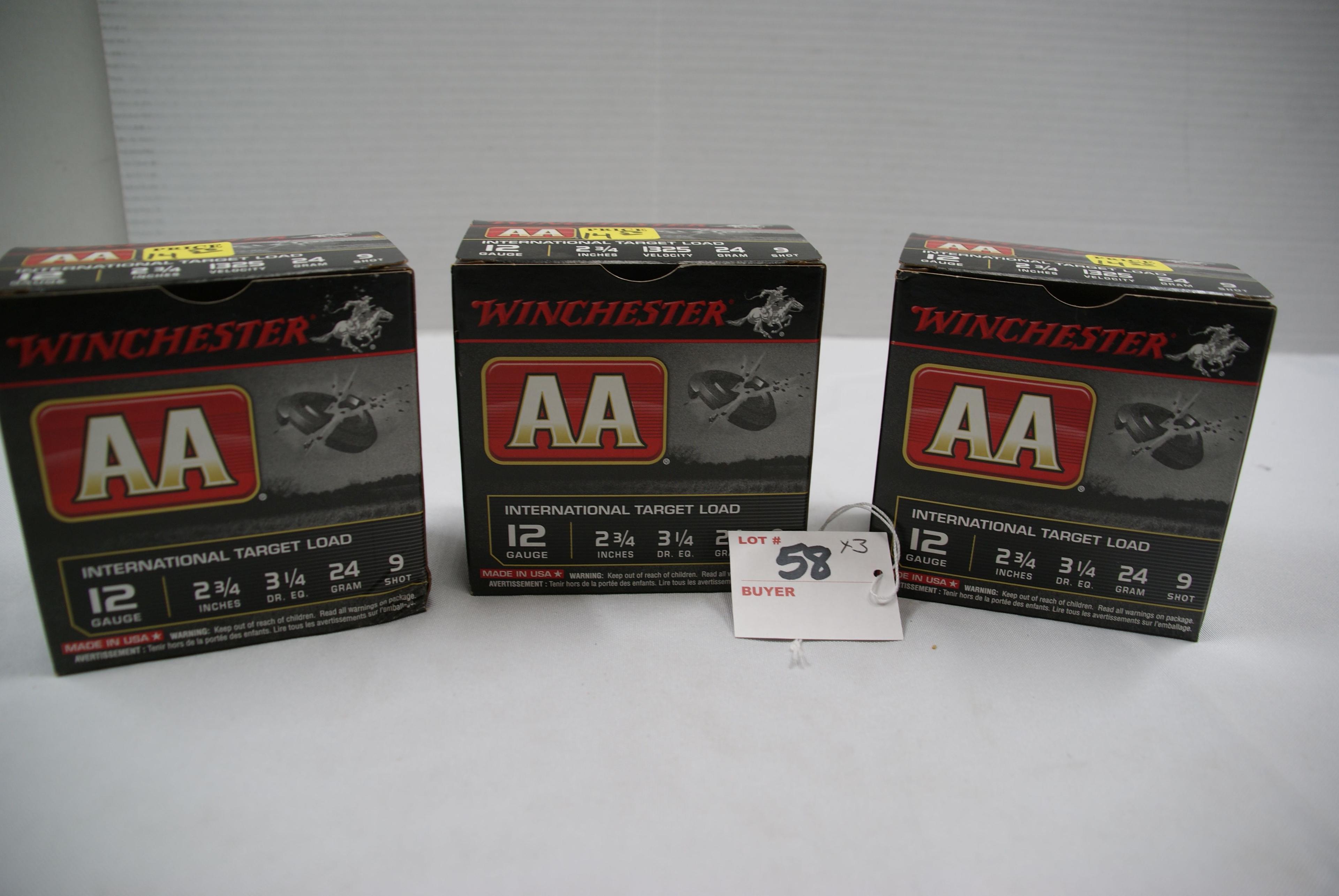 3 Boxes - Winchester AA 12 Ga. 2-3/4" 9-Shot Target Loads; 25 Rds./Box; 3xBID