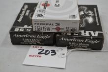 3 Boxes - 5.56mm 55 gr. including 2 - Federal .556 mm 55 gr. FMJ and 1 - American Eagle; 3xBID