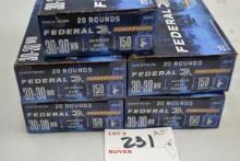 5 Boxes - Federal .30-30 Win. Cal. 150 gr. JSP FN; 20 Rds./Box; 5xBID