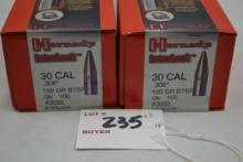 2 Boxes - Hornady Lever Intercal .308 Cal. 150 Gr. BTSP Bullets; 100 Bullets/Box; 2xBOX