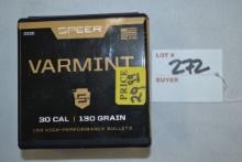Speer Varmint 30 Cal. 130 Gr. HP Bullets; 100 Rds.