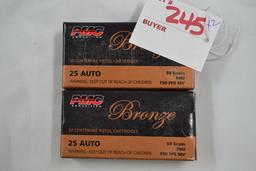 2 Boxes - PMC Bronze .25 Auto 50 gr. FMJ; 50 Rds./Box; 2xBID
