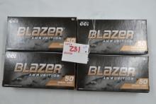 4 Boxes - CCI Blazer 9mm Luger 124 gr. FMJ Brass Case; 50 Rds./Box; 4xBID