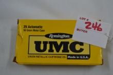 1 Box - Remington UMC .25 Auto 50 gr. Metal Case; 50 Rds./Box