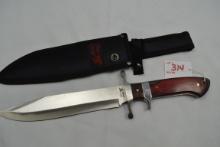 Frost Cutlery Fixed Blade SS Knife w/Wood Handle and Sheath; 15" OAL, 9" Blade