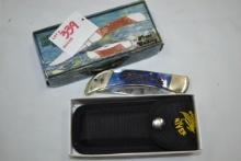 Ocoee River Model OC-110RPB Folding Knife w/Blue Wood Handle and Nylon Pouch; 8-7/8" OAL, 3-3/8" Bla