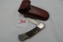 Kershaw Wildcat Ridge Folding Knife w/Leather Pouch; 8-3/8" OAL, 3-1/8" Blade; Like New
