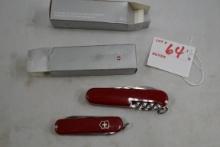2 - Victorinox Folding Knives including Executive Red 53401 and Camper Red 53301; 2xBID