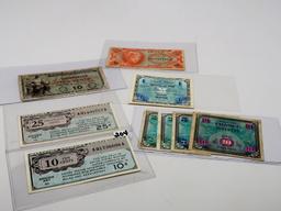 9 Military Pay Certificates: 2 Series 460 (10, 25 cent), 481-10 Cent, 641-50 Cent, Deutschland Serie