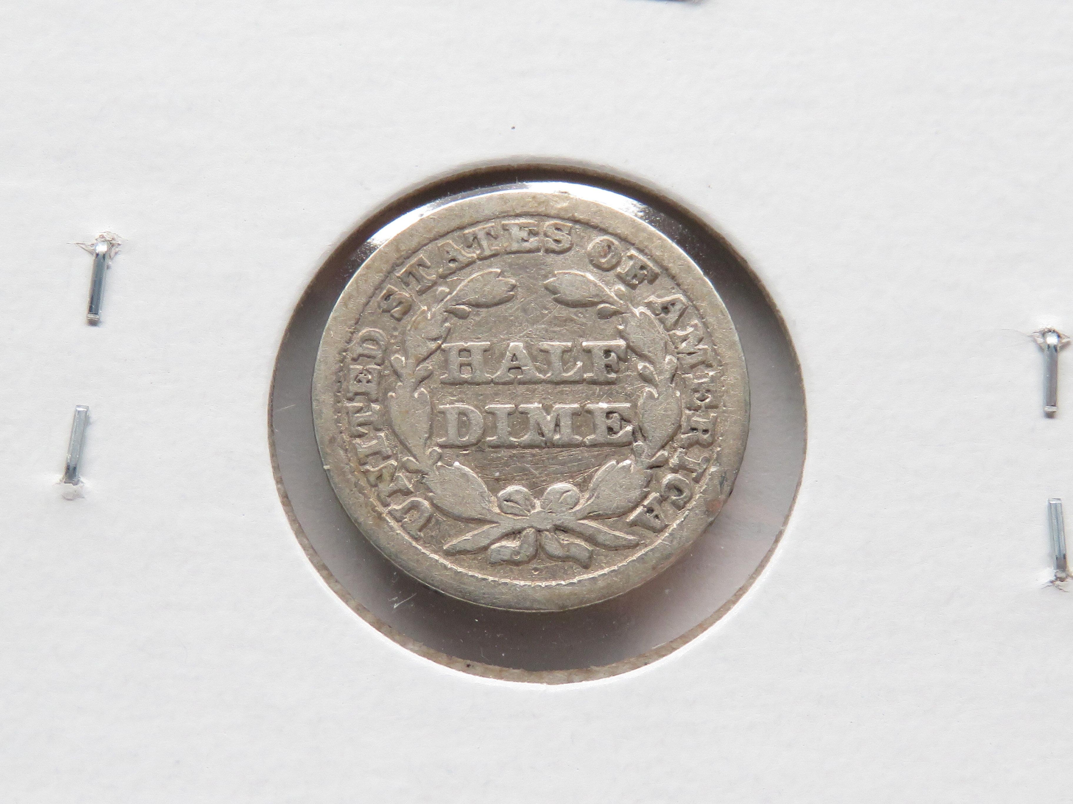 3 Seated Liberty Half Dime: 1849 F dark gouge, 1849/6 G, 1850-O F