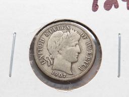 2 Barber Dimes: 1907-O Fine, 1916 VG