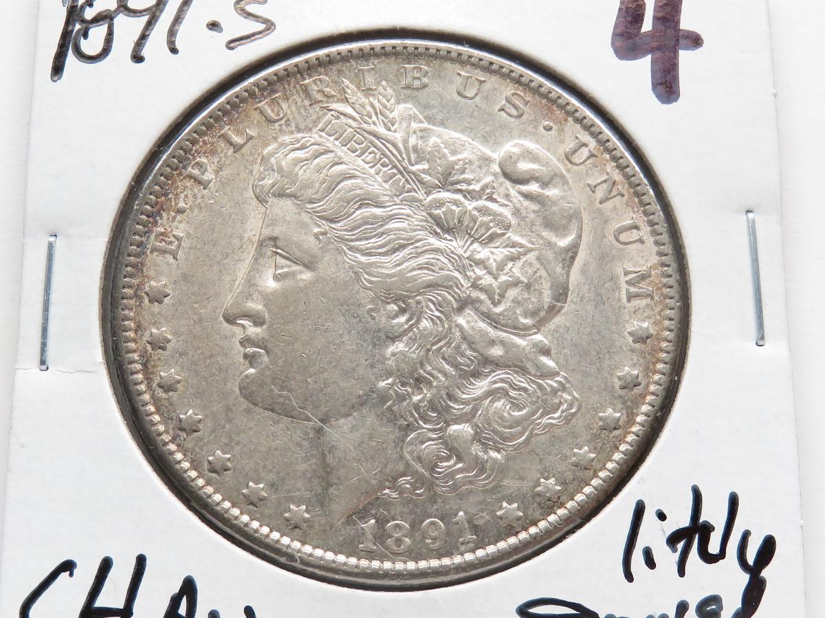 Morgan $ 1891S CH AU lightly toned