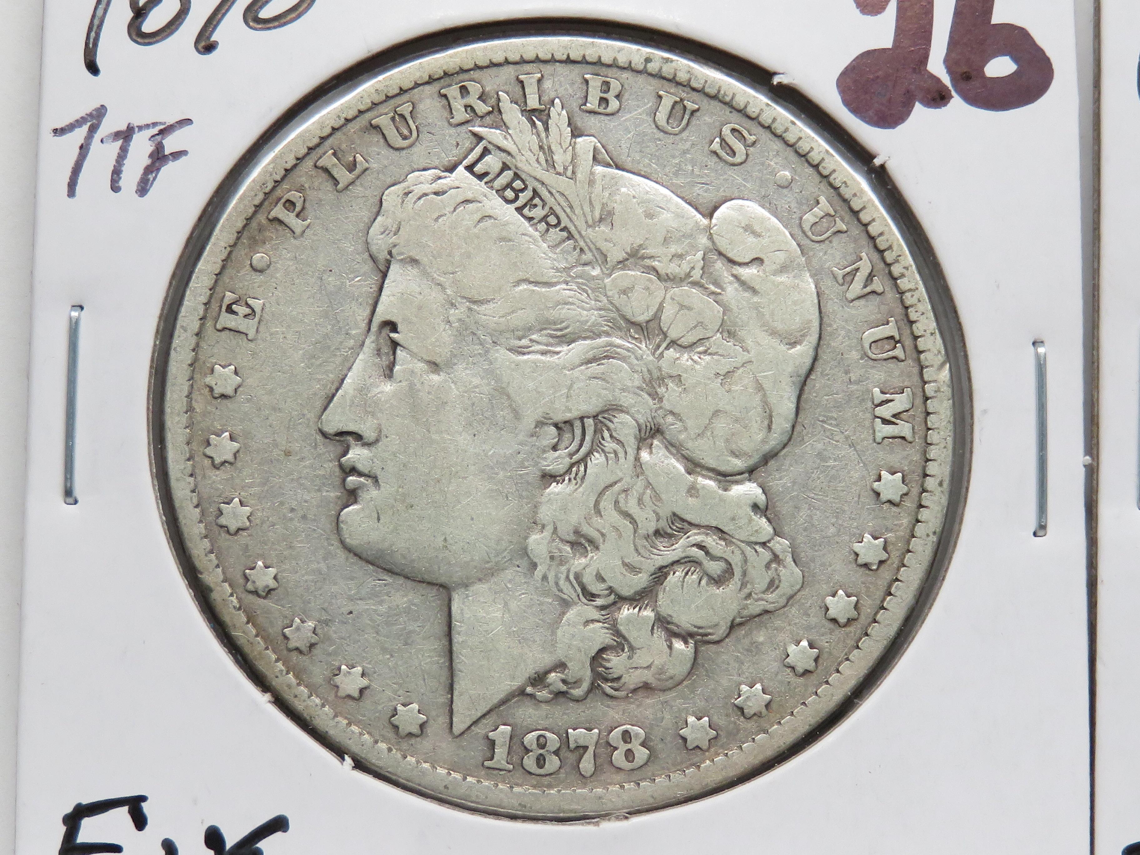 2 Morgan $: 1878 7TF Fine, 1880-O EF