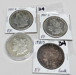 4 Silver Morgan $ 1921S avg EF