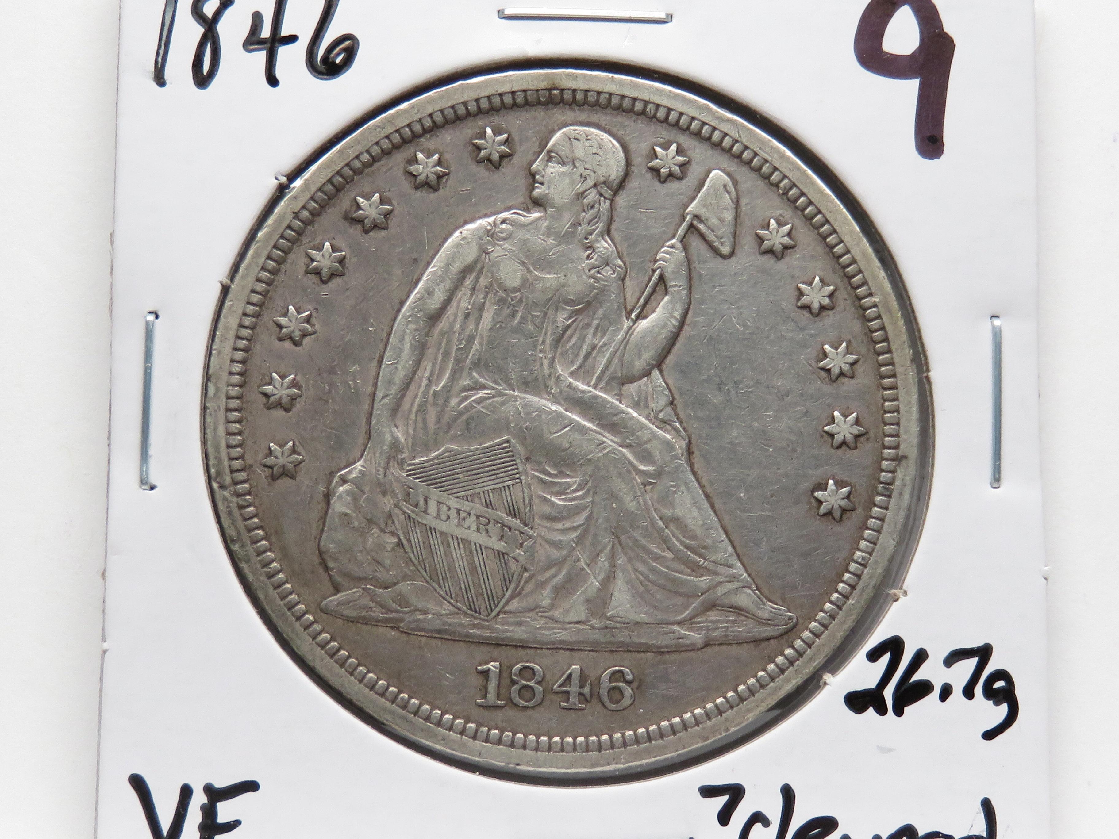 Seated Liberty $ 1846 VF, 26.7gm, ?cleaned