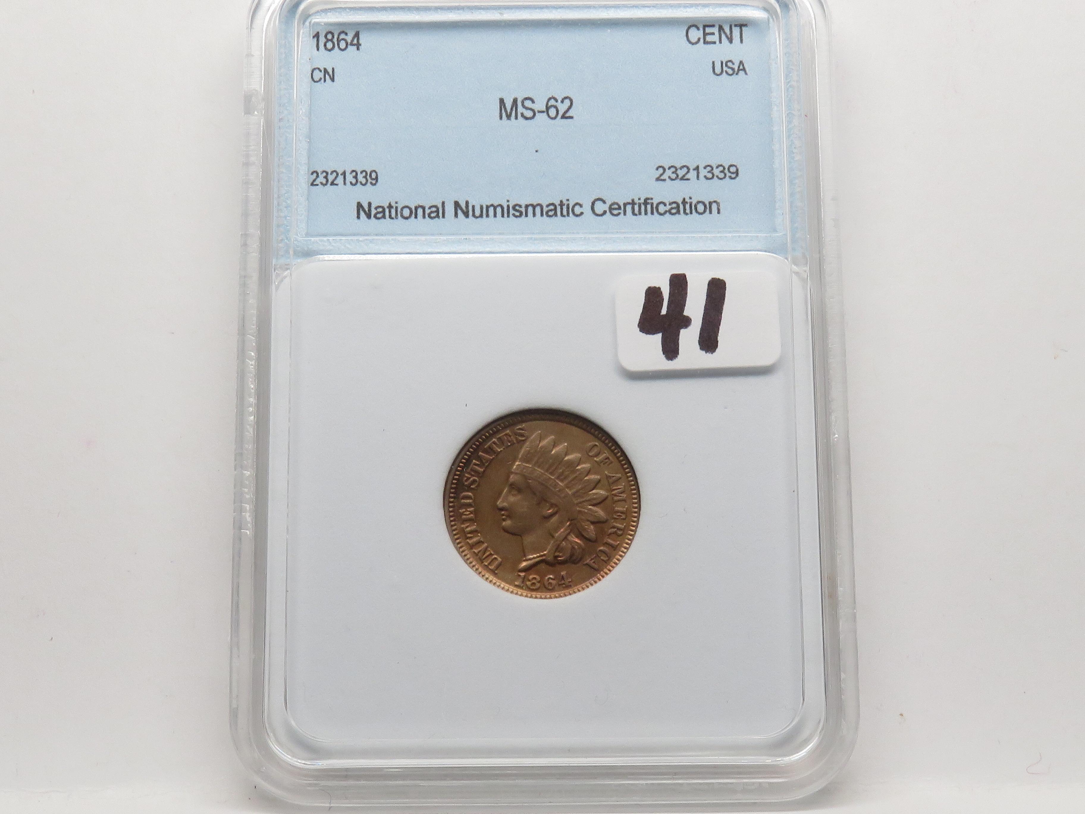 Indian Cent 1864 CN NNC MS62