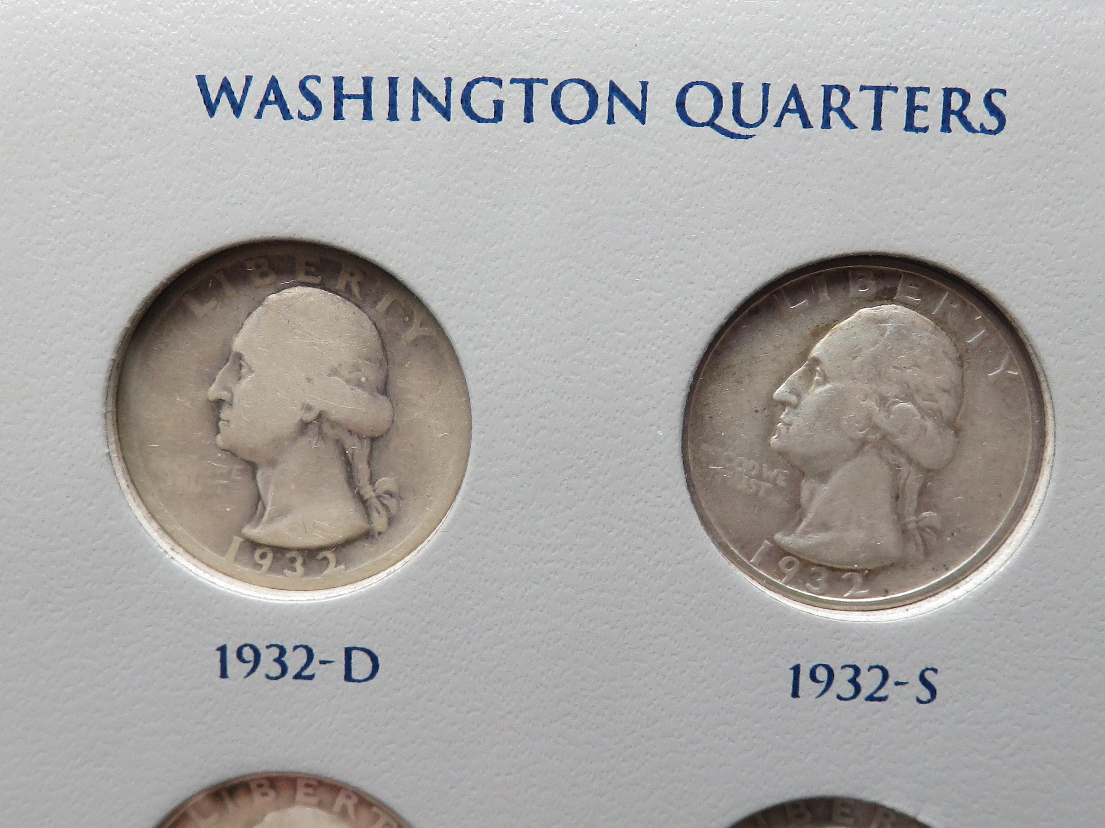 US Mint Washington Quarter Album 1932-1964PF, 88 Coins, 1932D G, 1932S VF/EF