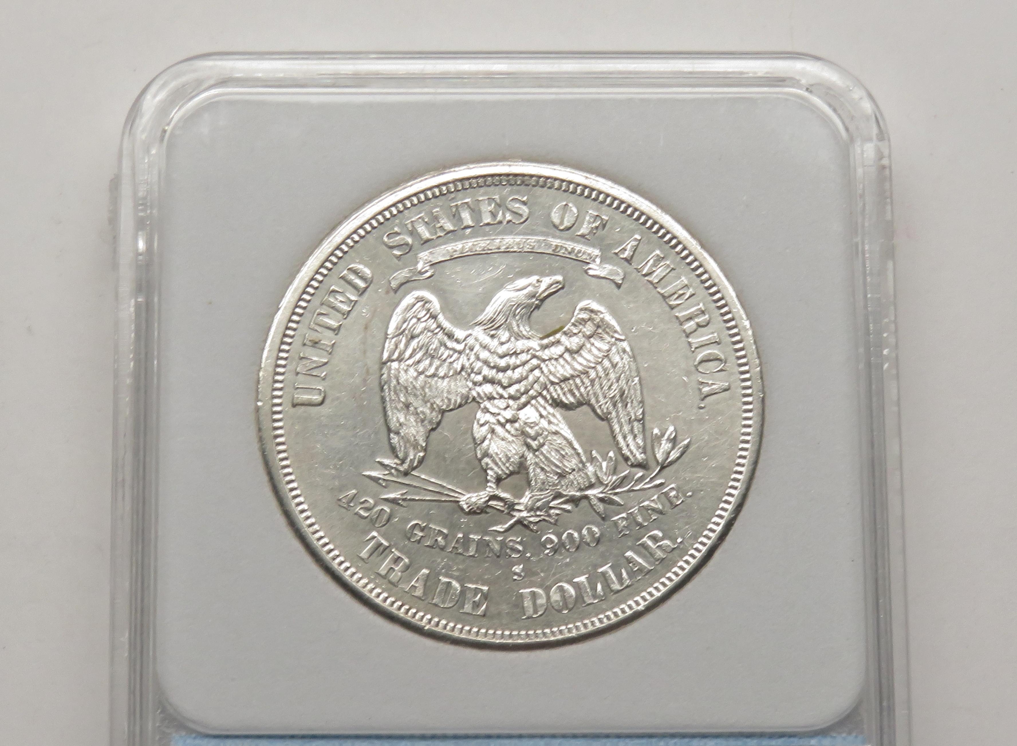 Trade $ 1875S NNC MS60, multiple fine lines ?die polish