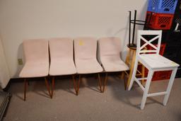 Two Barstools and Four Pink Chairs