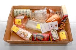 Flat of Misc. Glassware and Tins