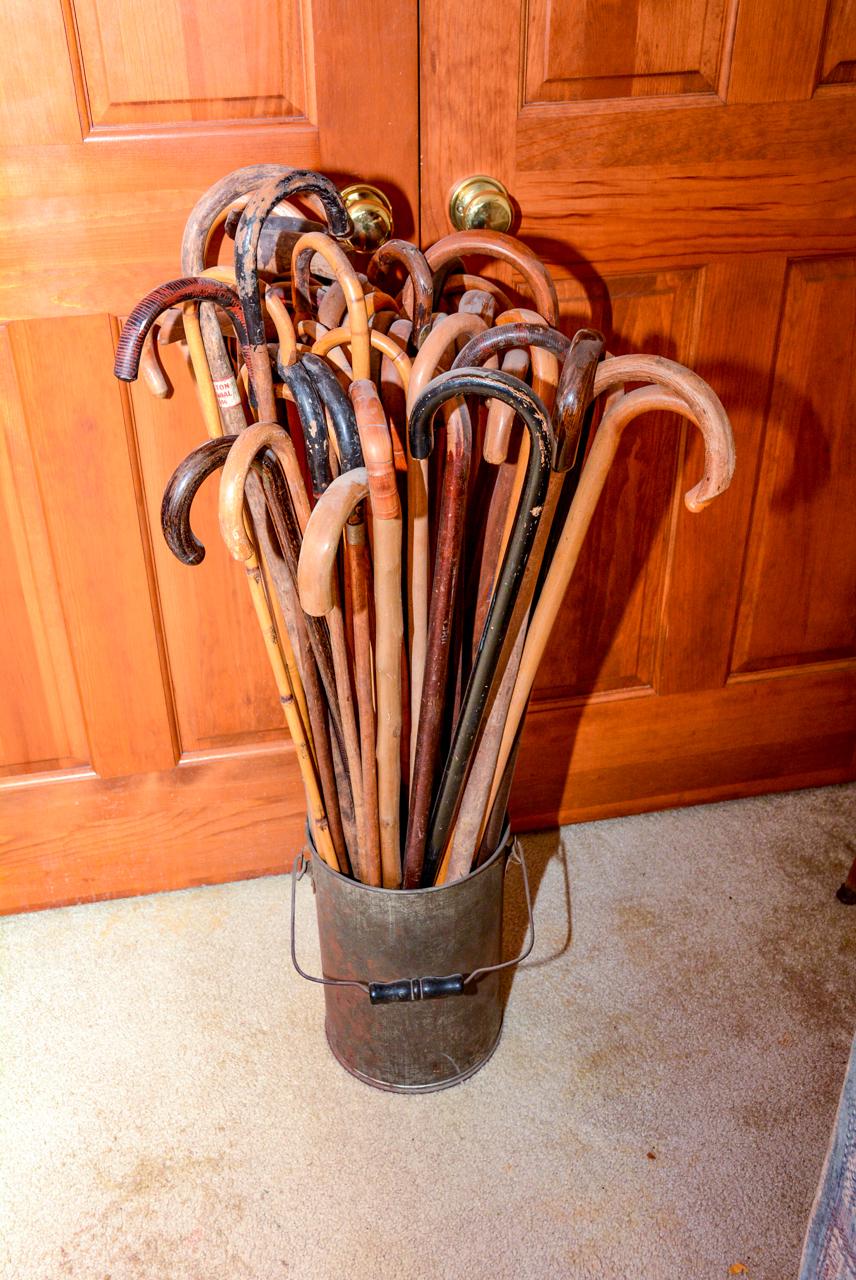 Vintage Cream Bucket with Large Qty of Canes