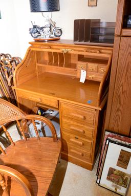 Oak Rolltop Desk and Chair