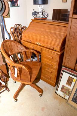 Oak Rolltop Desk and Chair
