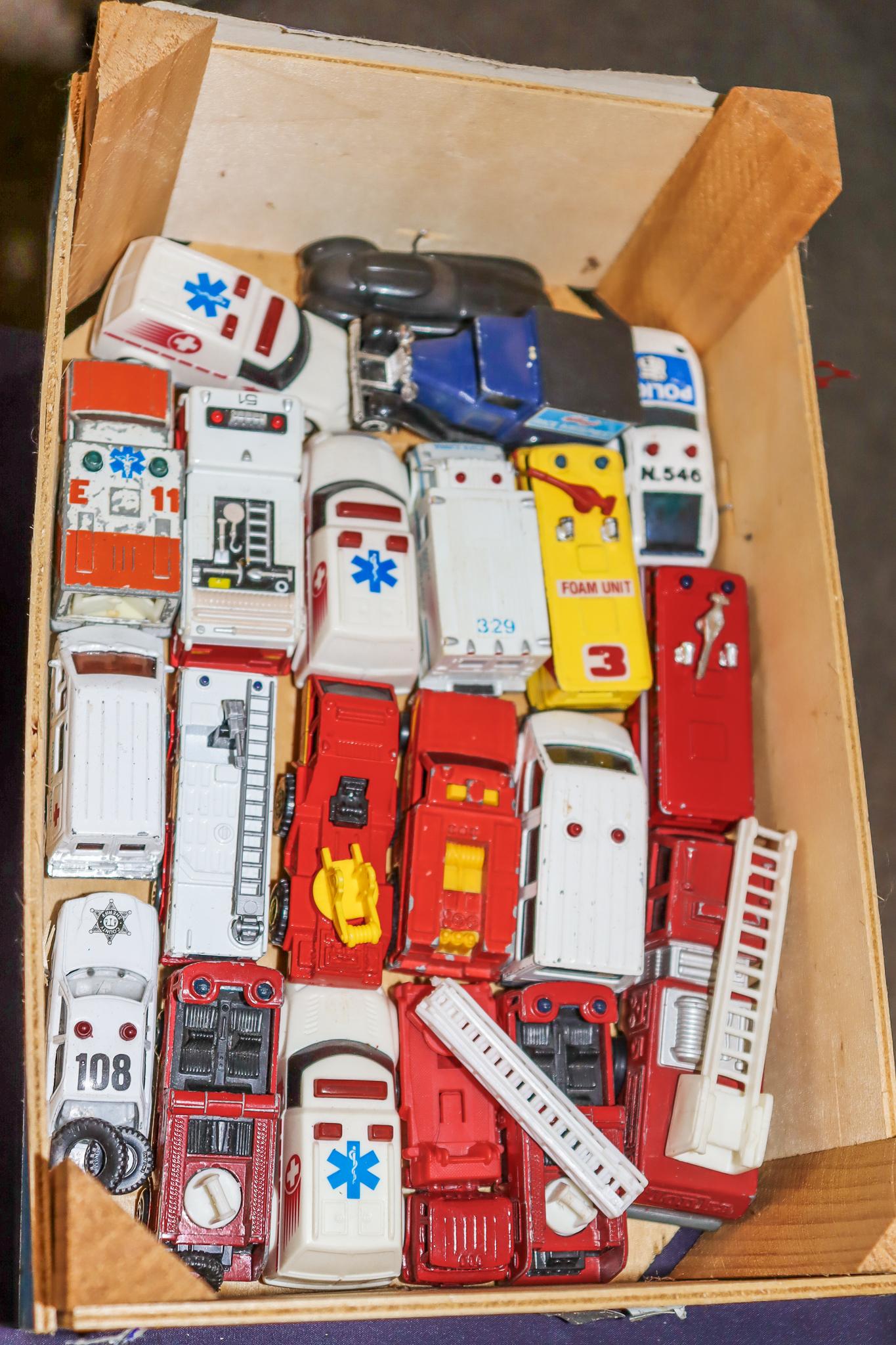 Box of Firetrucks Police and First Responder toys