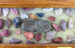 Native American Indian - Frame Of 34 Arrowheads