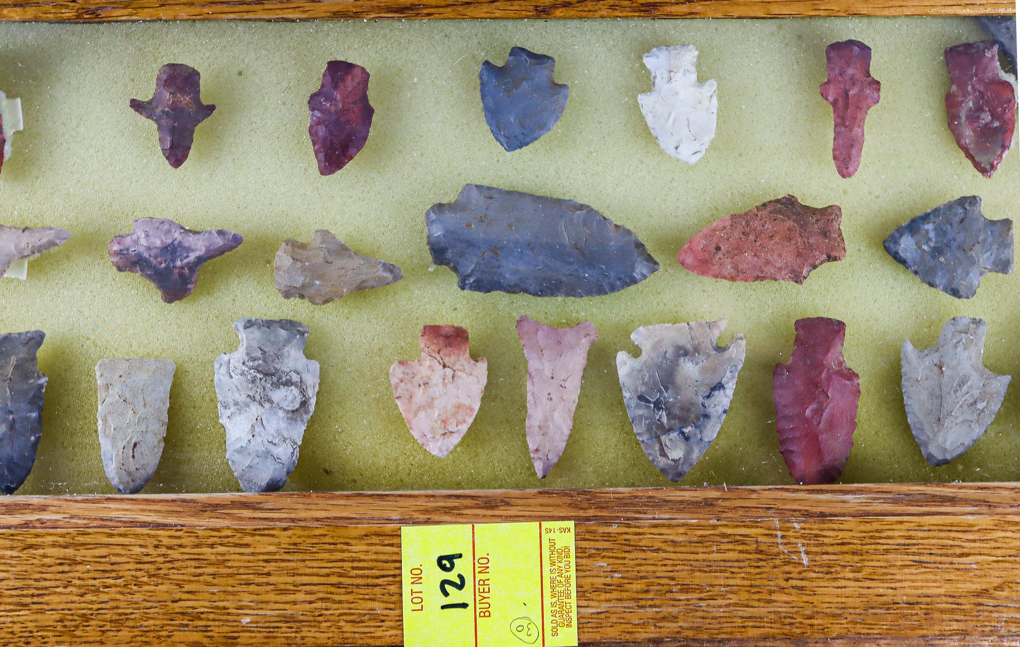 Native American Indian - Frame Of 30 Arrowheads