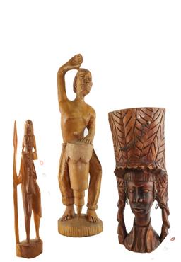 (3) Wood Carved Statues