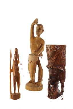 (3) Wood Carved Statues