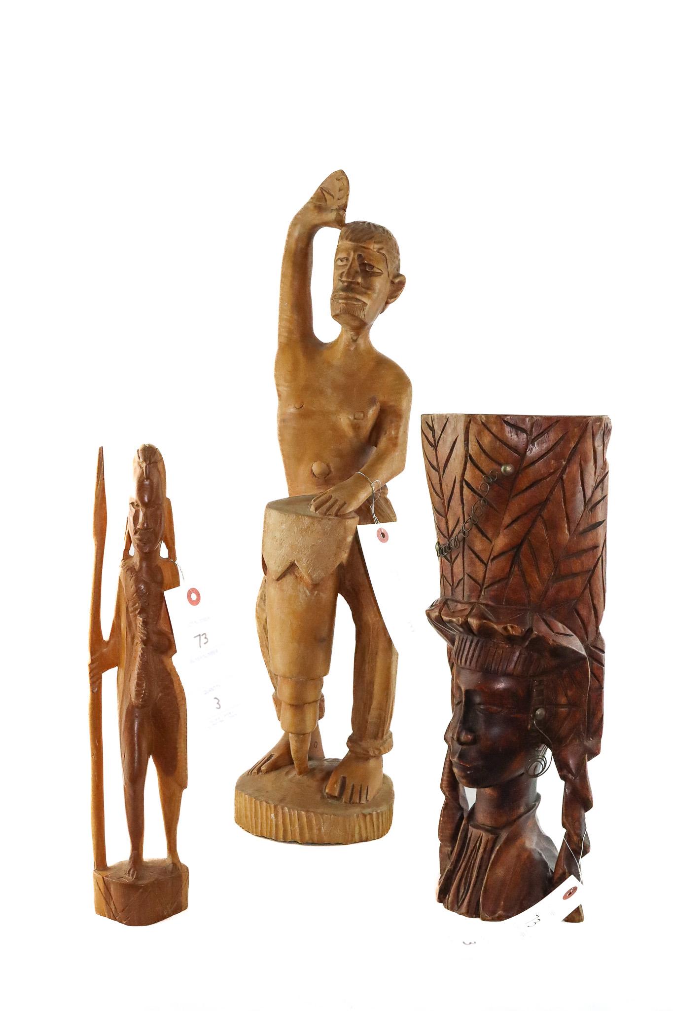 (3) Wood Carved Statues