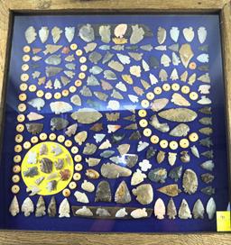 Native American Indian - Phenomenal Huge Frame Of Arrowheads, Etc.