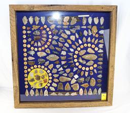 Native American Indian - Phenomenal Huge Frame Of Arrowheads, Etc.