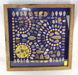 Native American Indian - Phenomenal Huge Frame Of Arrowheads, Etc.