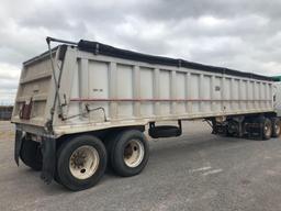 1997 TRAVIS 39' END DUMP, ALUMINUM, FLAT BOTTOM, TA, AR, SIDE RO TARP W/HAND CRANK