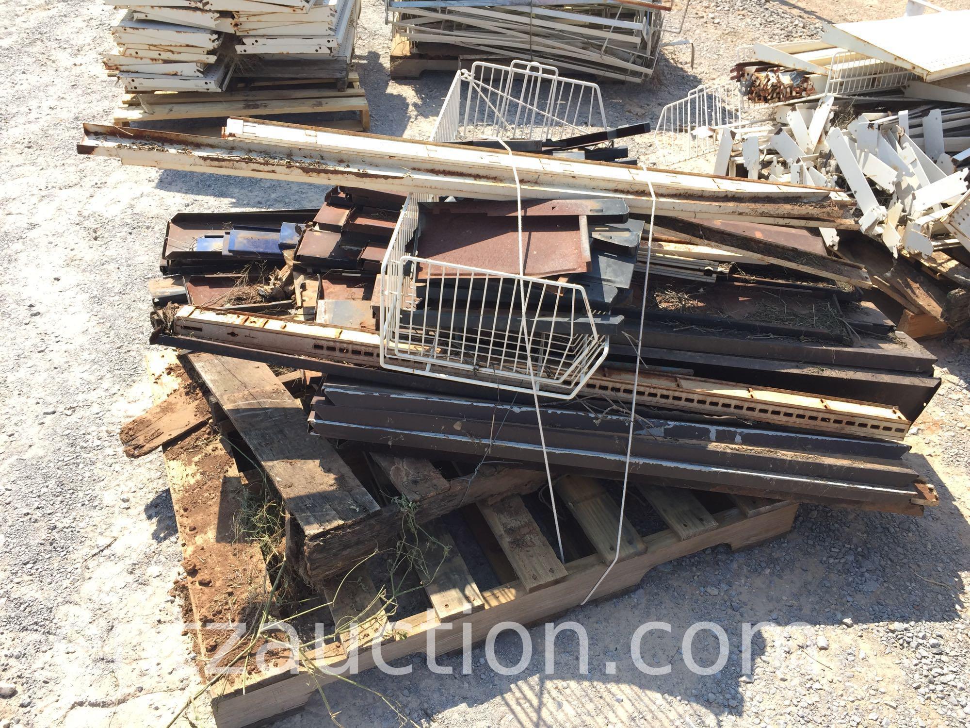 8 PALLETS OF METAL SHELVING, APPROX. 12 SHELVING
