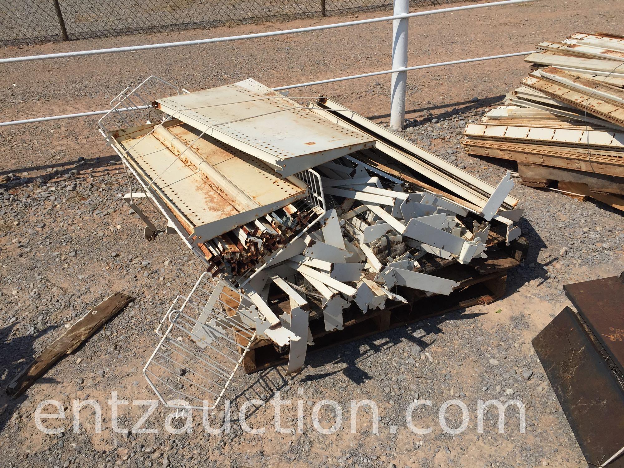 8 PALLETS OF METAL SHELVING, APPROX. 12 SHELVING