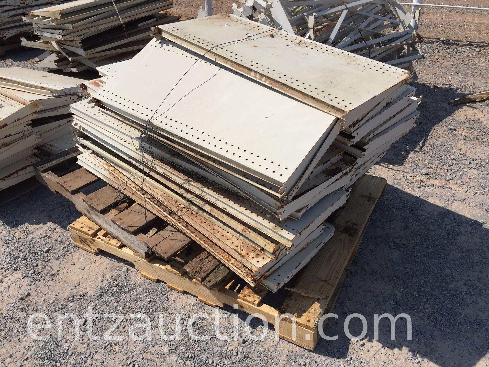 8 PALLETS OF METAL SHELVING, APPROX. 12 SHELVING