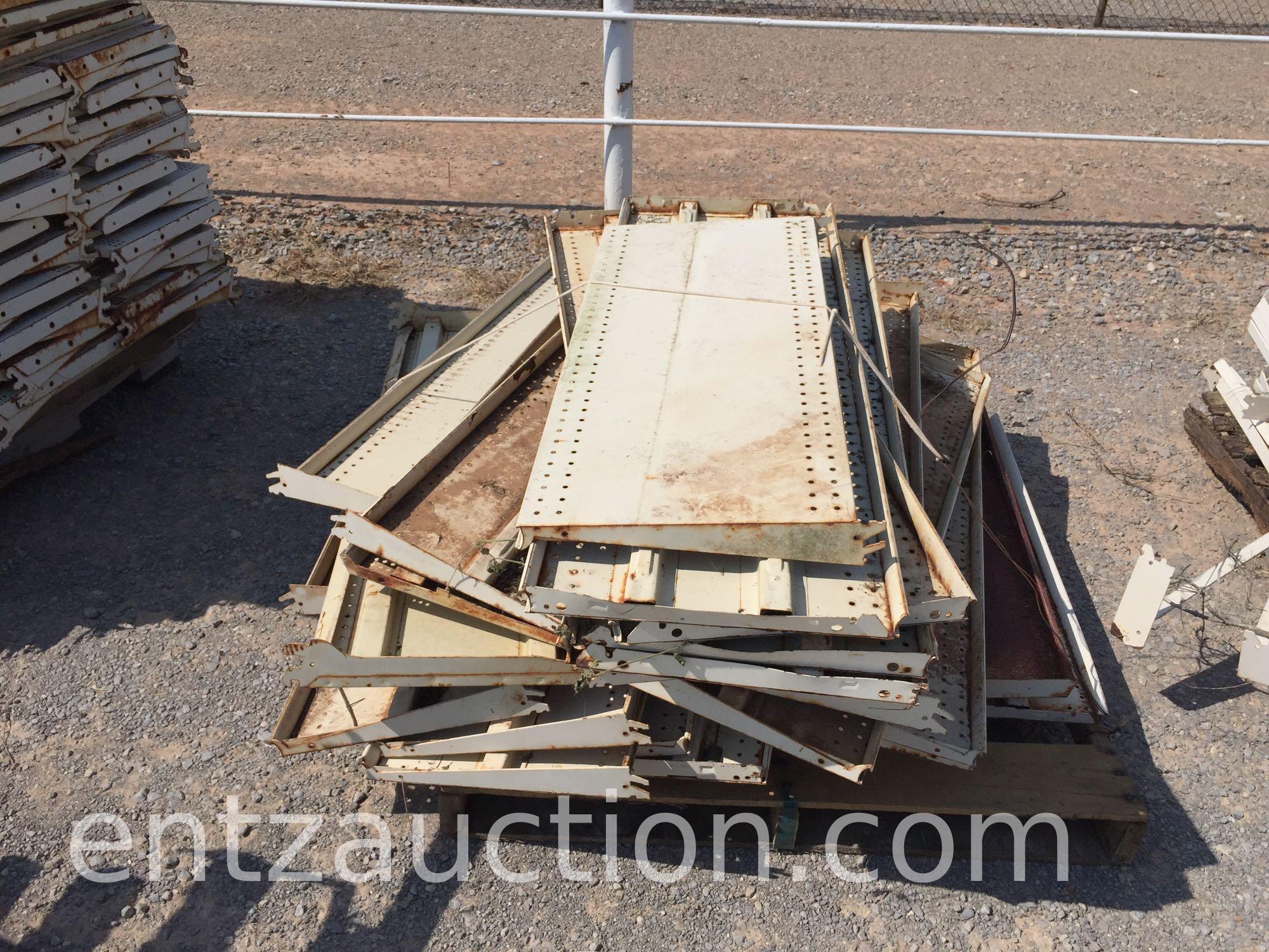 8 PALLETS OF METAL SHELVING, APPROX. 12 SHELVING